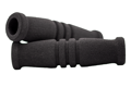 Side view of two stacked black textured finish foam extrusion moulded grips with two grooves in the middle and slightly flanged ends.