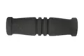 Side view of a black textured finish foam extrusion moulded grip with two ribs in the middle and slightly flanged ends.
