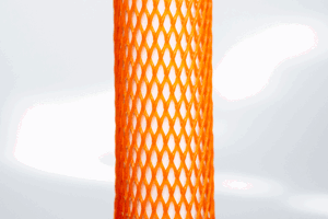 Heavy Duty, grey plastic protective netting, stretched over a tube.