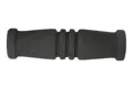 Side view of a black textured finish foam extrusion moulded grip with a grooved middle section and slightly flanged ends.