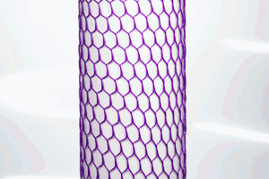 High Stretch, violet plastic protective netting, stretched over a tube.