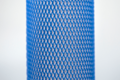 Heavy Duty, blue plastic protective netting, stretched over a tube.