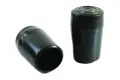 Angled view of two black LDPE heavy duty injection moulded chair feet with slightly flared bases.