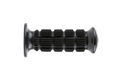 Side view of a black plastic ribbed grip-handle with flanged open end.