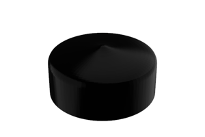 Angled front-top view of a round, black, flexible PVC dip moulded pole cap.