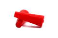 Two red Silicone Tapered plugs. One on its side and one at an angle.