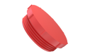 An angled view of a 3D modelled red plastic metric Threaded plug.