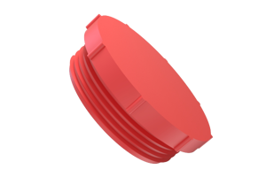 An angled view of a 3D modelled red plastic metric Threaded plug.