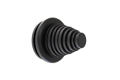 Tapered rubber plug with ridges and opening used as cable grommet.
