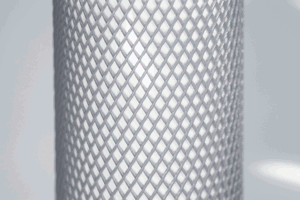 Heavy Duty, grey plastic protective netting, stretched over a tube.