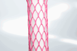 High Stretch, pink plastic protective netting, stretched over a tube.