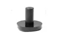 Close up of black plastic stacking chair buffer component.