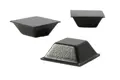 Three square self adhesive rubber feet at different angles.