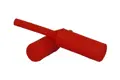 Two red silicone plugs. With a tapered step in the middle.
