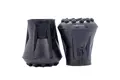 Side view of two black rubber injection moulded feet with a bobbled, flared base. One facing up, one facing down.
