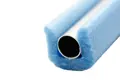 Blue tulip shaped foam protection strip fitted onto round metal tube.