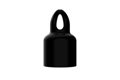 Front-side view of a round, black, flexible PVC dip moulded hanger cap.