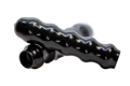Side view of two stacked black, dip moulded, glossy PVC convoluted grips.