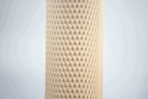 Heavy Duty, red plastic protective netting, stretched over a tube.
