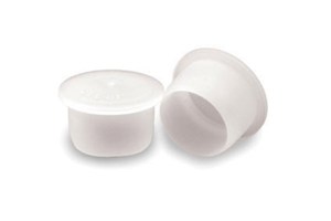 Two natural coloured plastic barrel plugs at different angles.