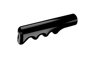 Angled view of a black, glossy PVC angled finger-nub grip.