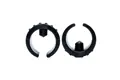Front on image of two black plastic saddle feet with locating peg