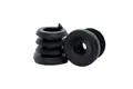 Two black plastic round tube inserts, with a threaded hole. One standing up and the other on its side showing the threaded hole.