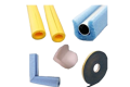 Foam packaging strips in various colours and shapes.