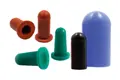 Front view of six various, round, hi-temp caps in various sizes and colours.