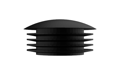 Side view of A 3D modelled black plastic tube insert with a slightly domed top.