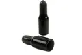 Side-by-side view of two round, black, flexible PVC dip moulded pull-tab caps—one upright and one tilted to display the open end.