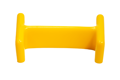 Side view of yellow i beam cap made from pvc shown on plain white background.