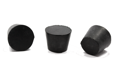 Three black EPDM tapered plugs at different angles.