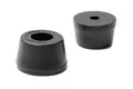 Two rubber screw on feet. One showing the recessed base and one showing the flat top with screw hole.