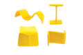 Collection of yellow flexible crash barrier protection caps.