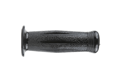 Side view of a black plastic injection moulded handlegrip with a flanged open end.