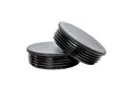 Two black plastic round tube inserts. One at an angle on top of the other.