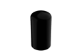 Angled front-top view of a round, black, flexible hi-temp vinyl dip moulded protective cap.