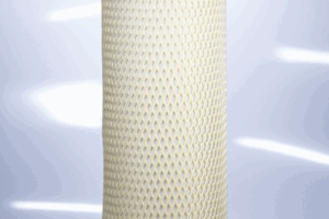 Heavy Duty, white plastic protective netting, stretched over a tube.