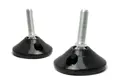Two Tilt and Glide adjustable feet. Black plastic bases with mounting holes and metal threaded studs.