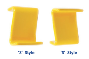 Z post and S post shown together to demonstrate orientation. Yellow PVC post caps.