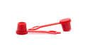 Side view of two red LDPE injection moulded grease nipple caps—one standing upright and one facing down.