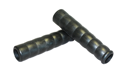 Angled top down view of two black plastic grips with a smooth matte finish and contoured finger grooves along their length.
