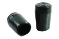 Angled view of two black plastic heavy duty chair feet with slightly flared bases.