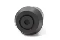 Side view showing the underside of a black rubber injection moulded foot with a flanged base used for walking sticks.