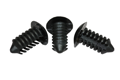 Three black nylon fir tree plugs at different angles.