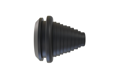Side view of black stepped rubber cable grommet.