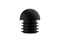 Front on view of a 3D modelled black plastic round tube insert with a domed top.
