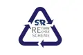 Version of the recycling triangle logo on blue stating S&R return and recycle scheme.