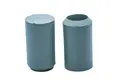 Side view of two grey rubber straight-sided feet with a flat base.
